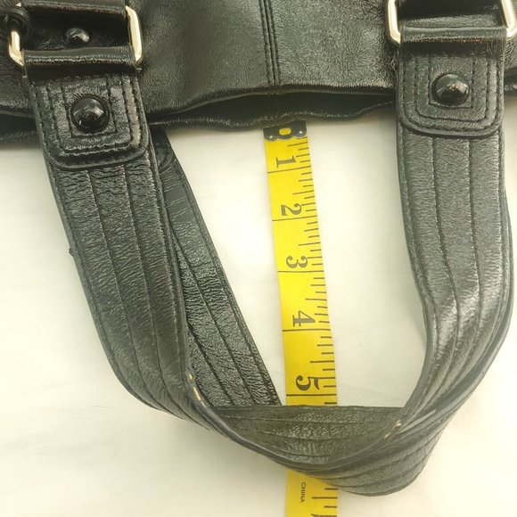 Elliott Lucca Womens Black Leather Double Handles Classic Shoulder Handbag - Picture 9 of 15